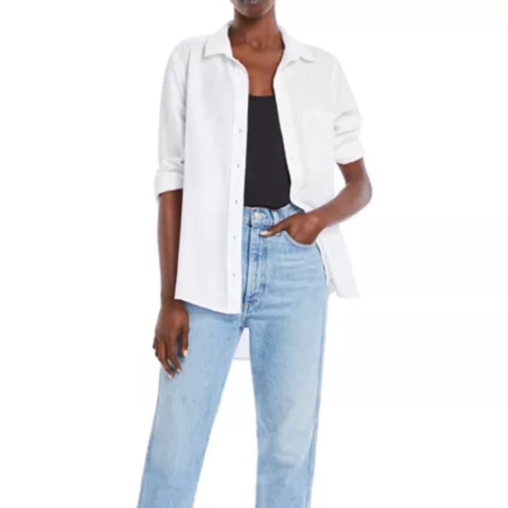 Bella Dahl White Tencel Lyocell Button Down Shirt Pocket High Low Women Medium